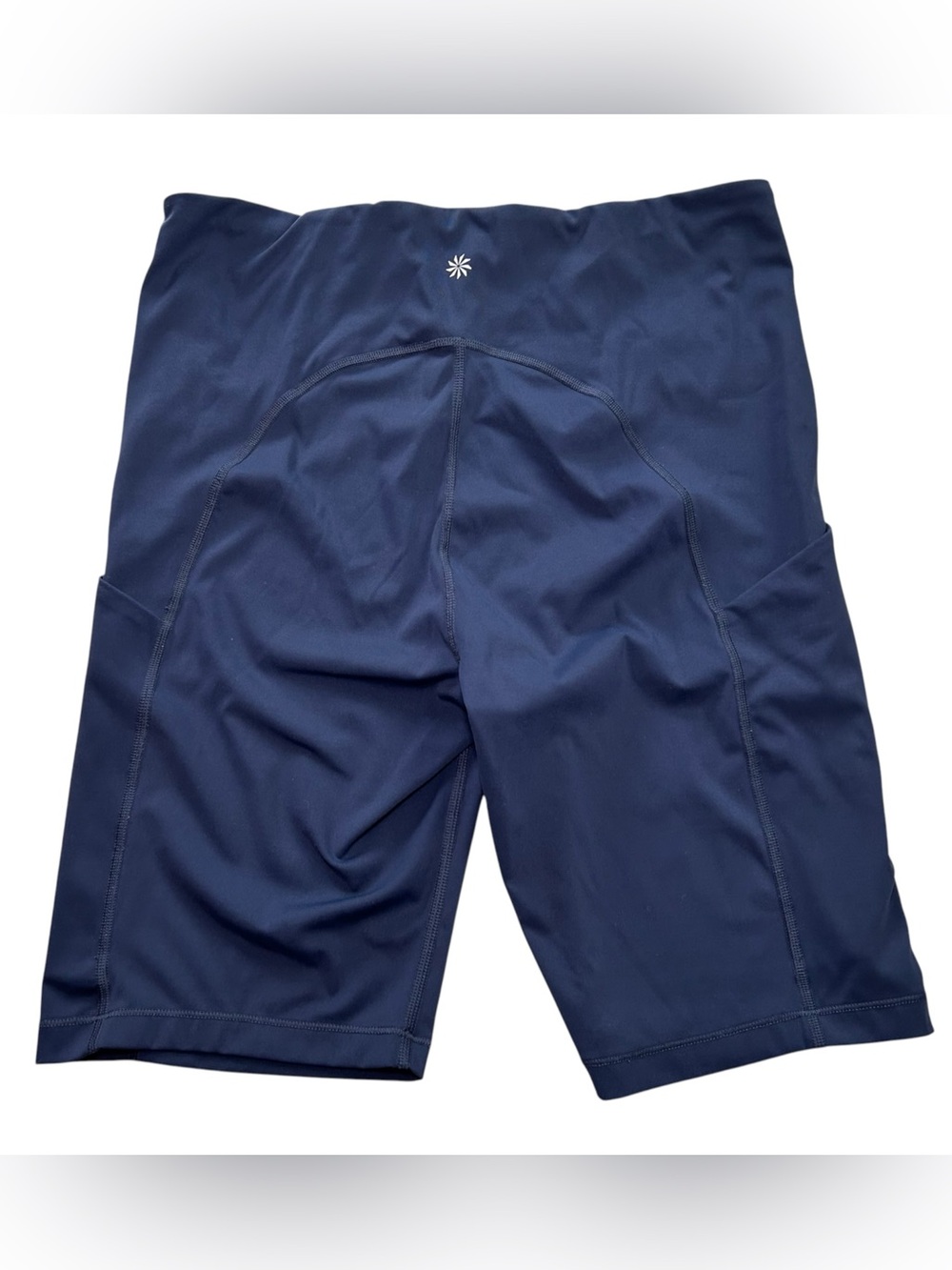 Athleta Ultimate Stash Pocket 9" Biker Shorts Women’s L Navy Blue Yoga Stretch - Picture 2 of 15